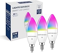 Lightinginside E12 Smart Candelabra Bulbs 60W Eq. 500LM RGB Tunable White, WiFi Bluetooth Alexa Google Home, No Hub 3-Pack