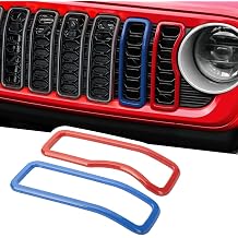 2PCS Front Grill Rings Frame Grille Inserts Cover Trim Kit for Jeep Wrangler JL JLU & Gladiator JT 2024 2025 Blue&Red