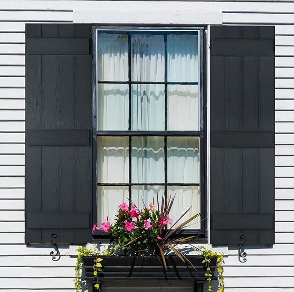 Polaris Homeside 4 Board and Batten Joined Vinyl Shutters (1 Pair) 14-1/2in. x 35in. - 050 Black - 2