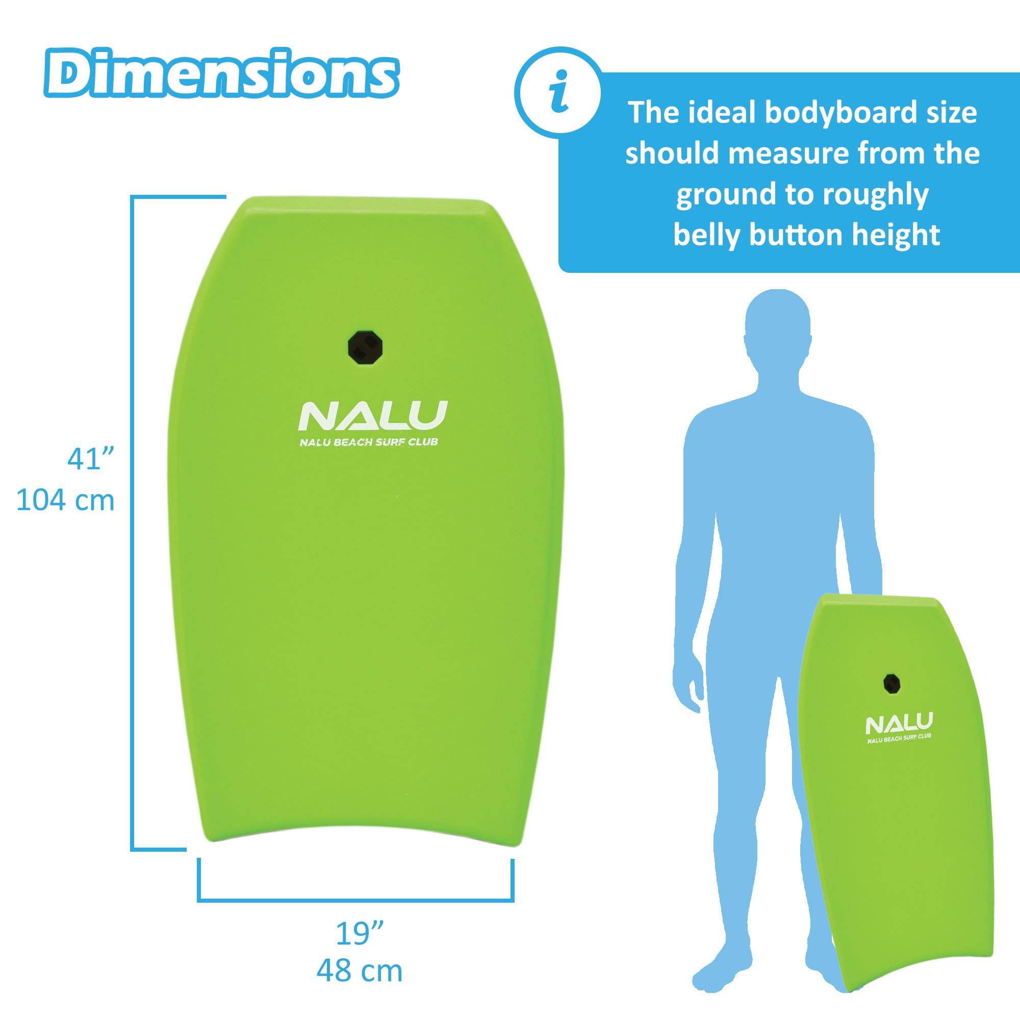 Nalu Bodyboard Cross Bodyboard en EPS avec laisse et bouchon Vert 104,1 cm