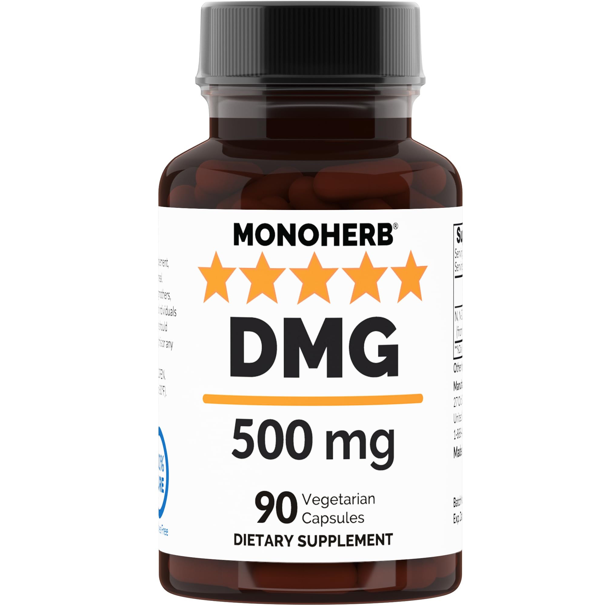 N-Dimethyl Glycine 500 mg - DMG Supplement - 90 Veg Capsules - 90 Servings