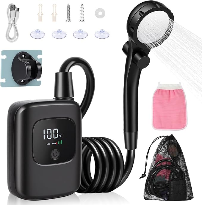 AUAUY Ducha Portátil Recargable para Camping con Pantalla LED y 4 Modos de Agua