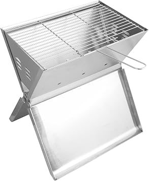 VED Portable Barbecue Grill Foldable Notebook Style BBQ | Stainless Steel Charcoal Grill for 2-3 People | Outdoor BBQ for Camping, Terrace, Patio & Beach 35x24x39 cm
