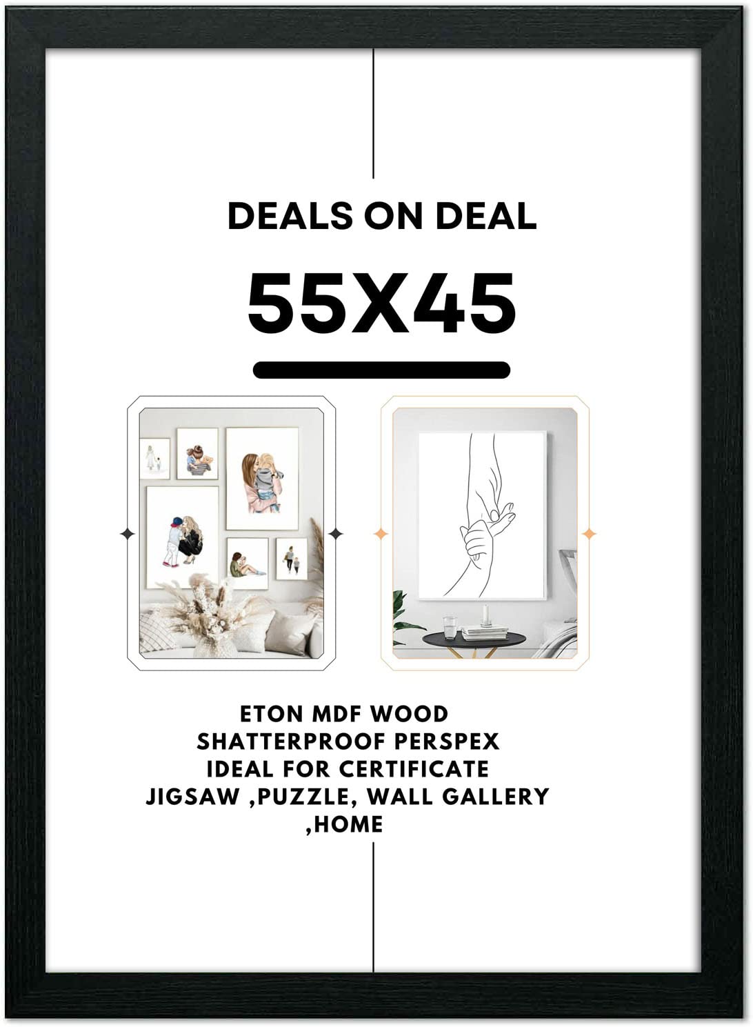 DEALS ON DEAL Picture Poster Frames 55 x 45 cm Sturdy Frame Made of Solid Eton Wood with Clear Perspex Front Portrait or Landscape Perfect for Home Décor