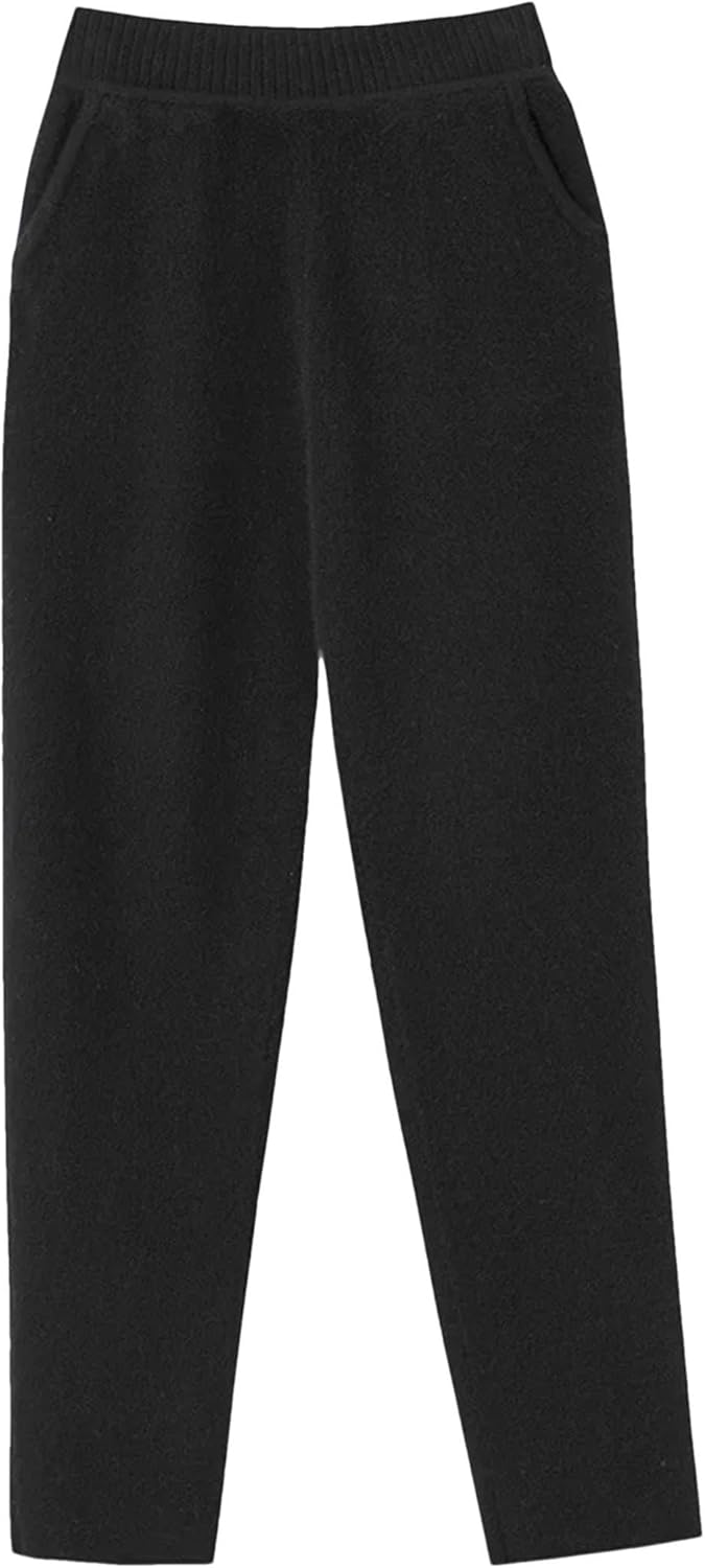 Women Winter 100% Merino Wool Pants High Waist Knited Pencil Pants Office Lady Business Casual Trousers
