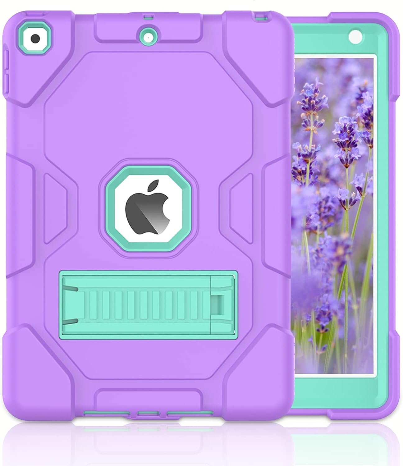 ZoneFoker for iPad 9th Generation Case, for iPad 8th/7th Generation 10.2 inch Case 2021/2020/2019, 3-in-1 Heavy Duty Shockproof Rugged iPad Cover with Stand for Kids/Girls (Purple/Cyan)