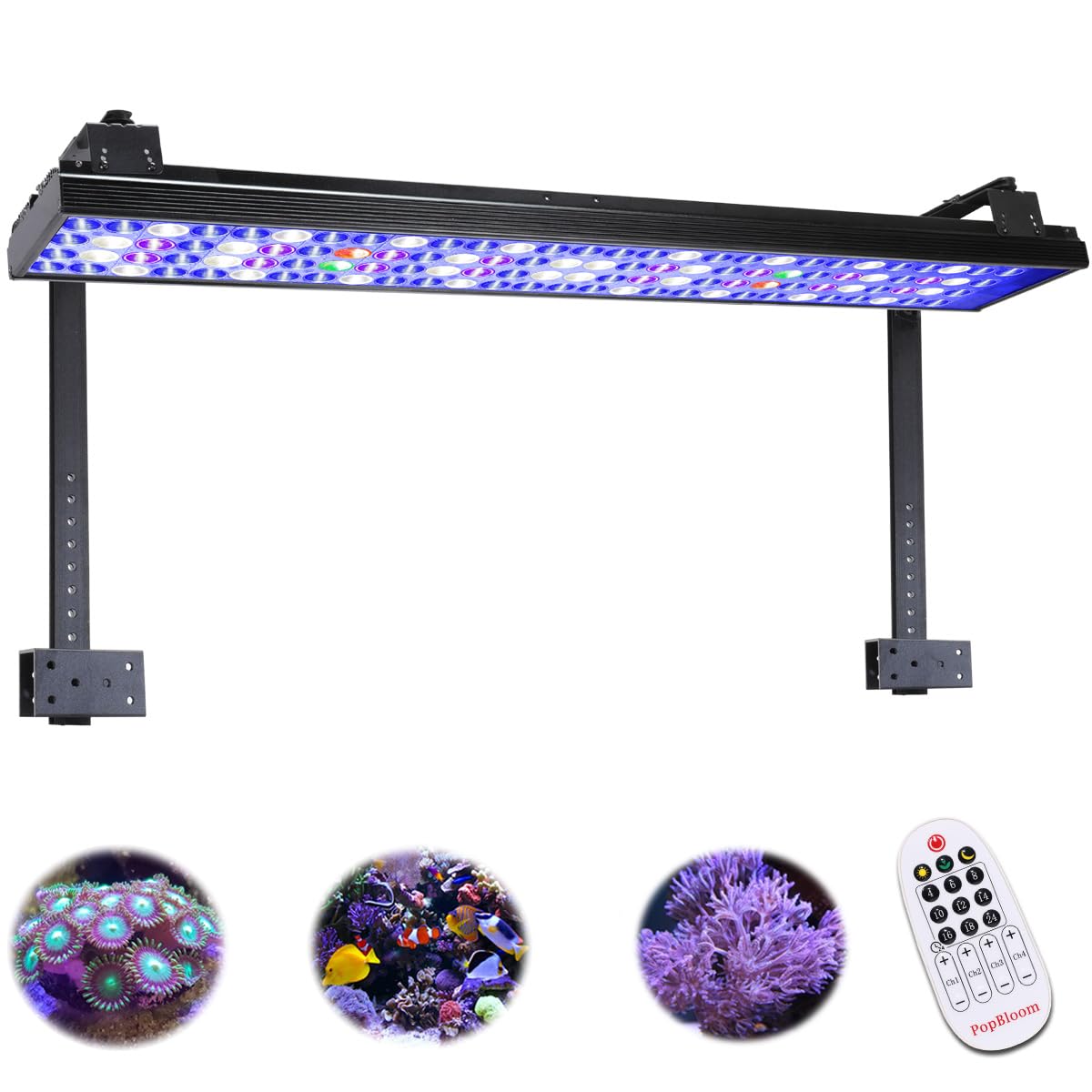 PopBloom S75 Aquarium LED Reef Light 90W, Dimmable Full Spectrum Marine LED Light for 80-110CM 30-40Inch Saltwater Coral Fish Tanks