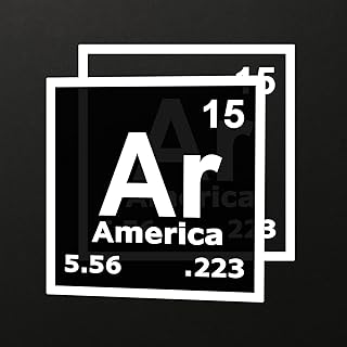 GRITKULTURE Second Amendment Gun Rights AR Periodic Table Element NRA 3-inch Decal Graphic Sticker 2 Pack– American Flag Vinyl Decal for Laptop, Cars, Trucks. (White)