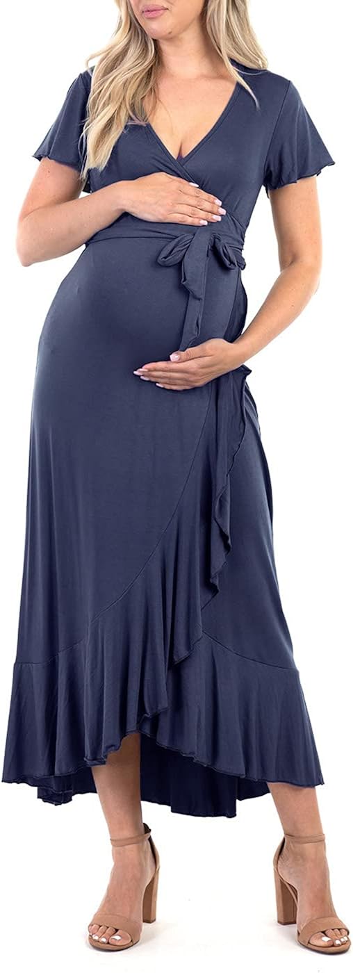 Maternity Short Sleeve Dress with Belt for Baby Shower or Casual Wear at  Women’s Clothing store