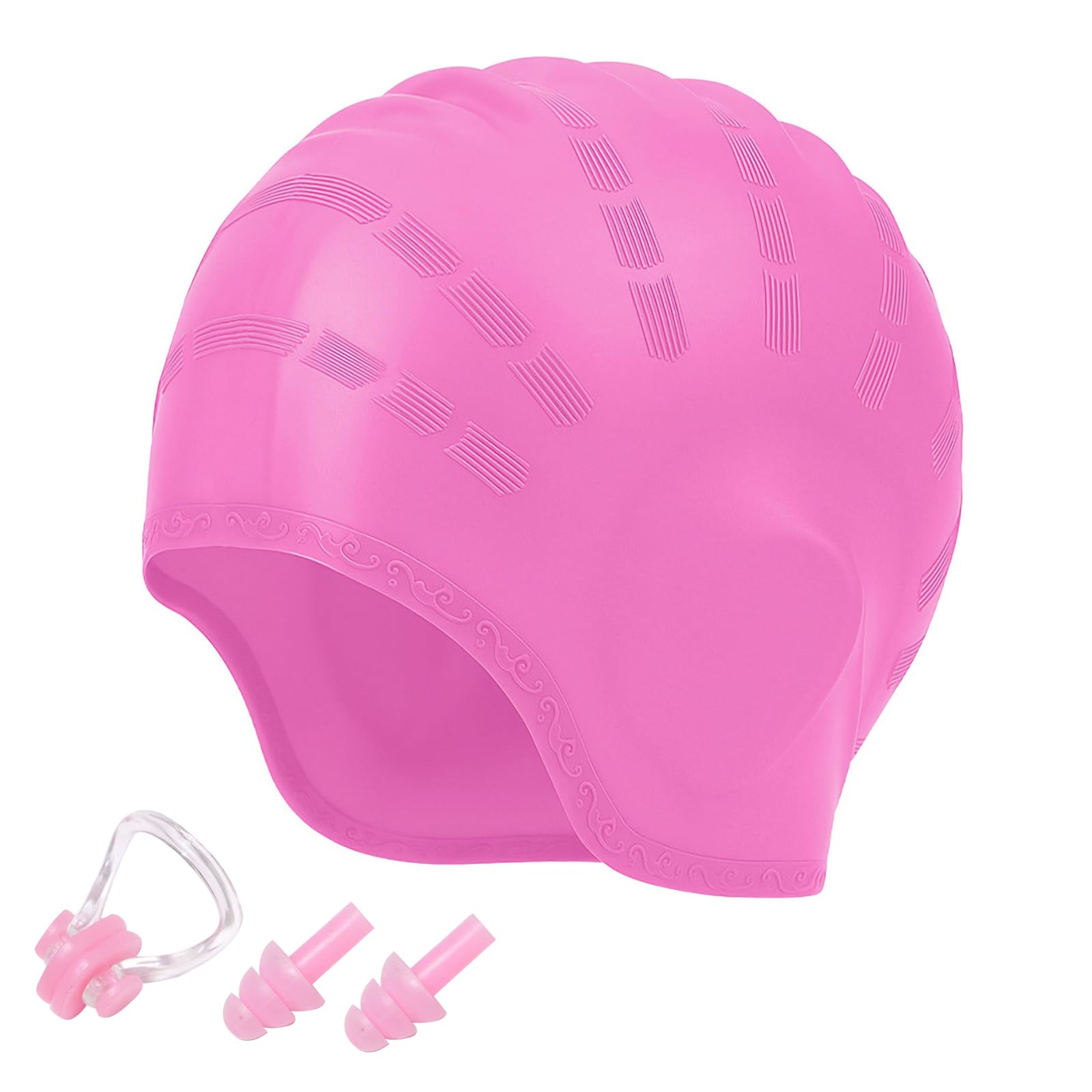 Swimming Cap, Silicone Swimming Cap Hat Women Men with 3D Ear Protection,Swim Caps for Women Men for Pool (pink)