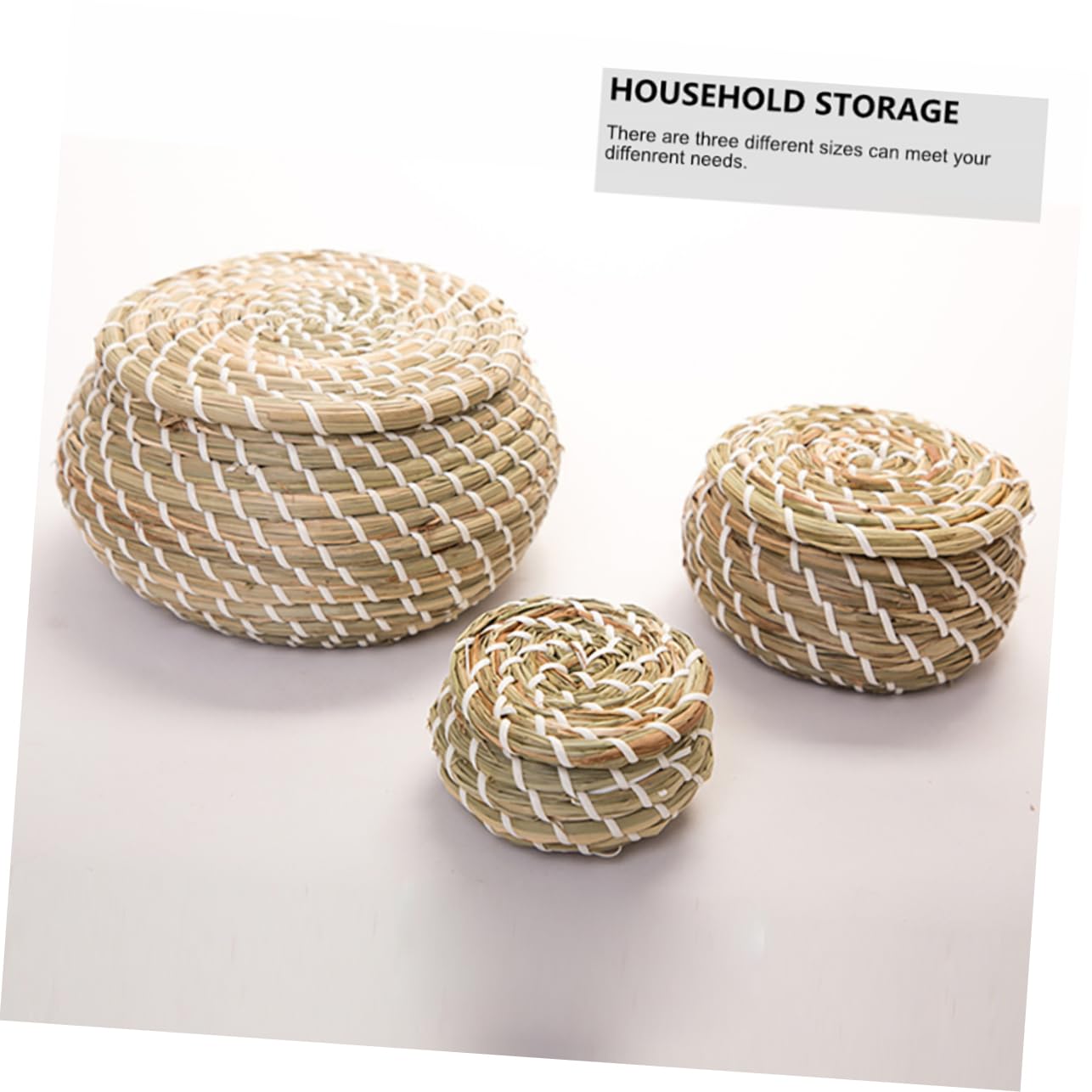 HEALEEP Assorted Small Wicker Baskets Lids Straw Storage Baskets for Fruits Snacks Home Decor Organization