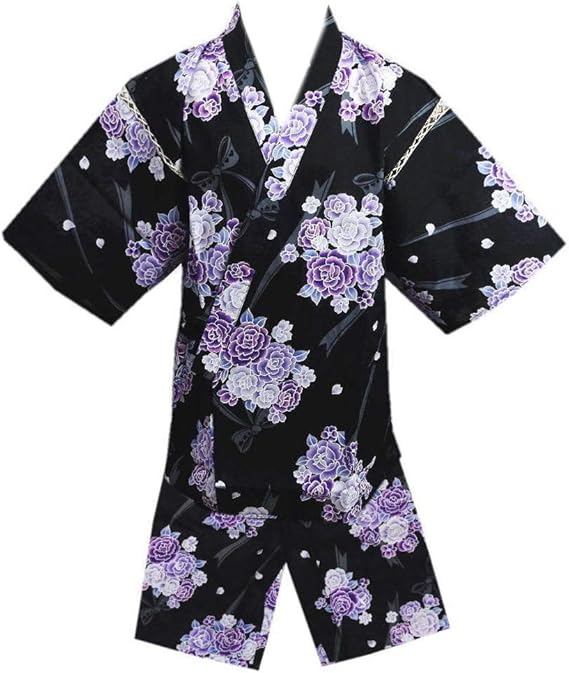 Amazon 甚平 じんべい 女性用 レディース 黒色地 紫薔薇リボン フリー 甚平 通販 Amazon 甚平 じんべい 女性用 レディース 黒色地 紫薔薇リボン フリー 甚平 通販