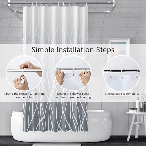 Miniatura 160 de Cortina de ducha pequeña a rayas gris claro degradado para baño, 36 x 72 pulgadas, juego de cortina de ducha geométrica para cabina de RV con Gris