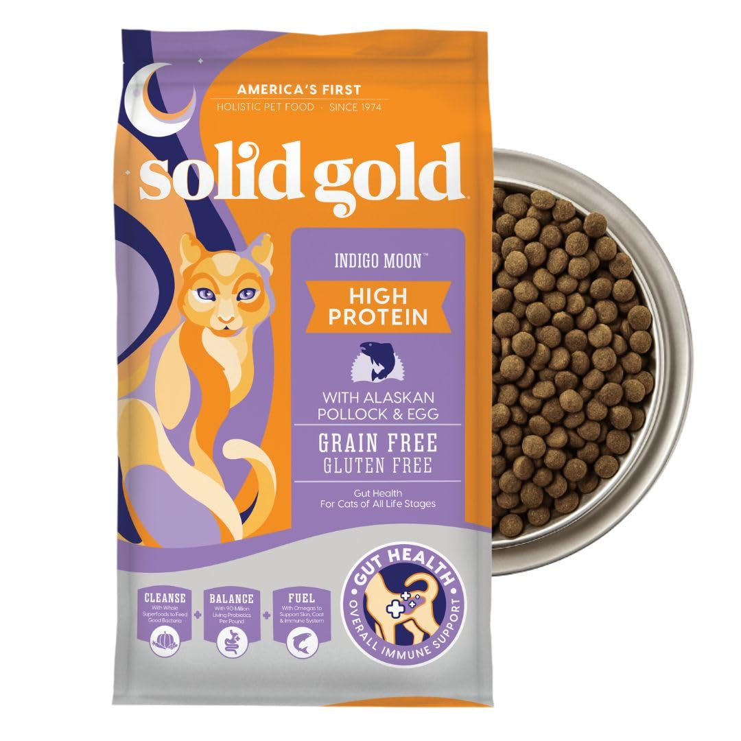 Solid Gold High Protein Dry Cat Food - Grain Free & Gluten Free Alaskan Pollock Cat Dry Food w/Probiotics for Gut Health & Digestion - High Fiber & Omega 3 - Low Carb Superfood Kibble - All Ages -3LB