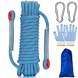 Qunkun Outdoor-Kletterseil 8mm, 10m Kletterseil Sicherheitsseil, Survival Seil mit 2 Karabiner Karabinerhaken, Statisches Kletterseil Rettungsseil für Wanderung, Bergsteigen (LAN)