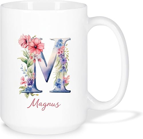 Miniatura 8 de Letra inicial K con monograma floral bonito personalizado, tazas de viaje florales impresionantes, taza de café de cerámica con monograma