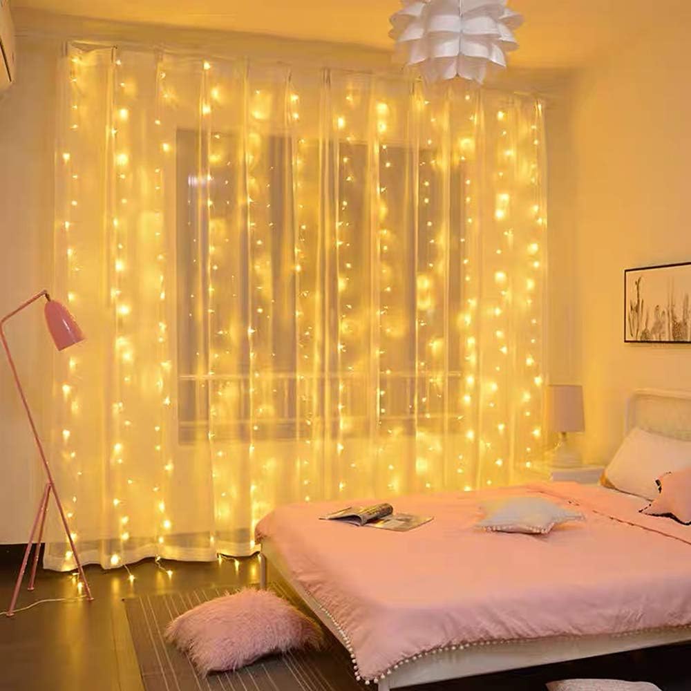Window Curtain String Light Wedding Party Home Garden Bedroom Backdrop Outdoor Indoor Wall Super Cute Decoration, Warm White1