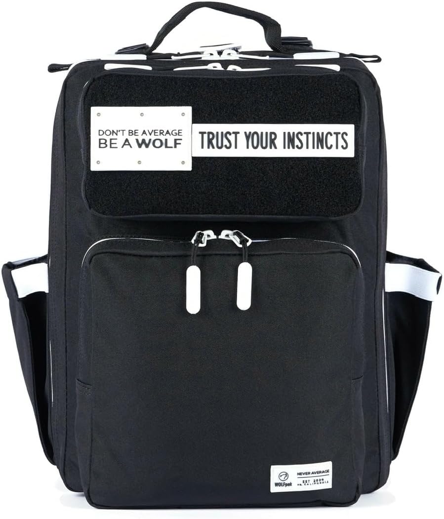 WOLFpak 15L Slim Tactical Gym Backpack (Black Leopard) Durable 1000D Waterproof Oxford Material | Minimalist Daypack w/Laptop Pocket & Dual Cup Holders |