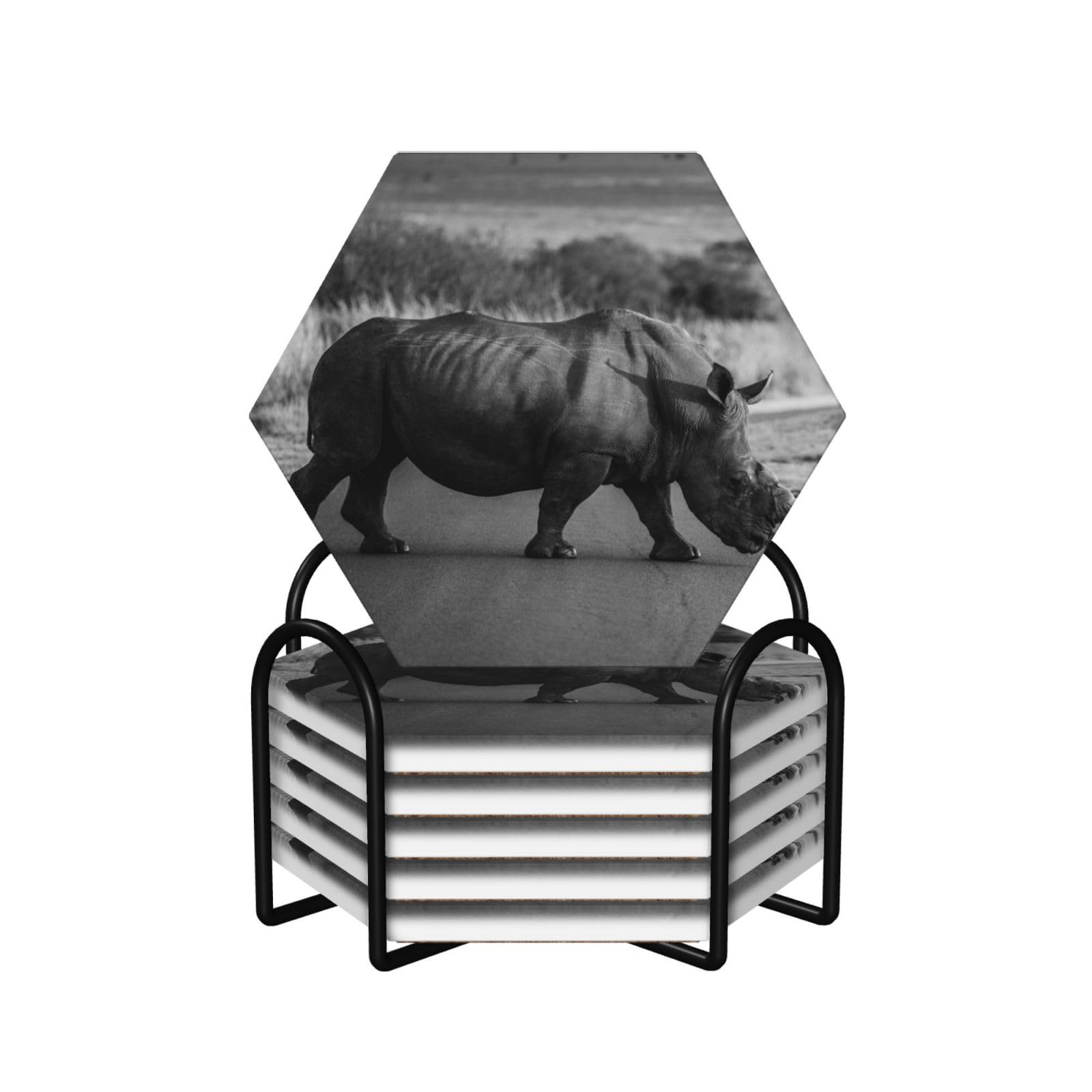 Dessous de verre en liège et céramique rhinocéros pour apéritif et maison