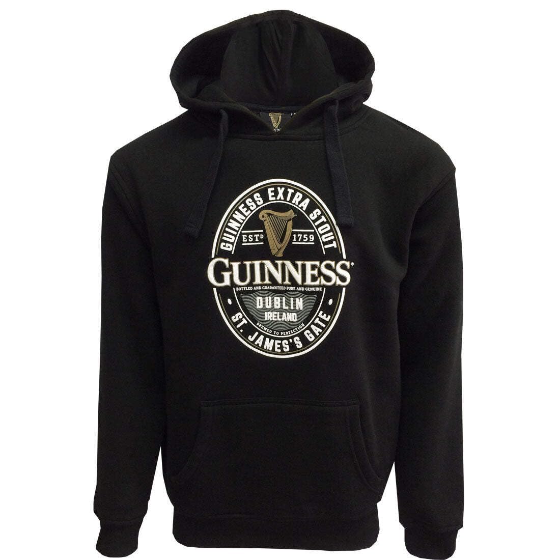 Guinness The 1759 Men's Black Guinness Label St. James Gate Long Sleeve Hoodie Large