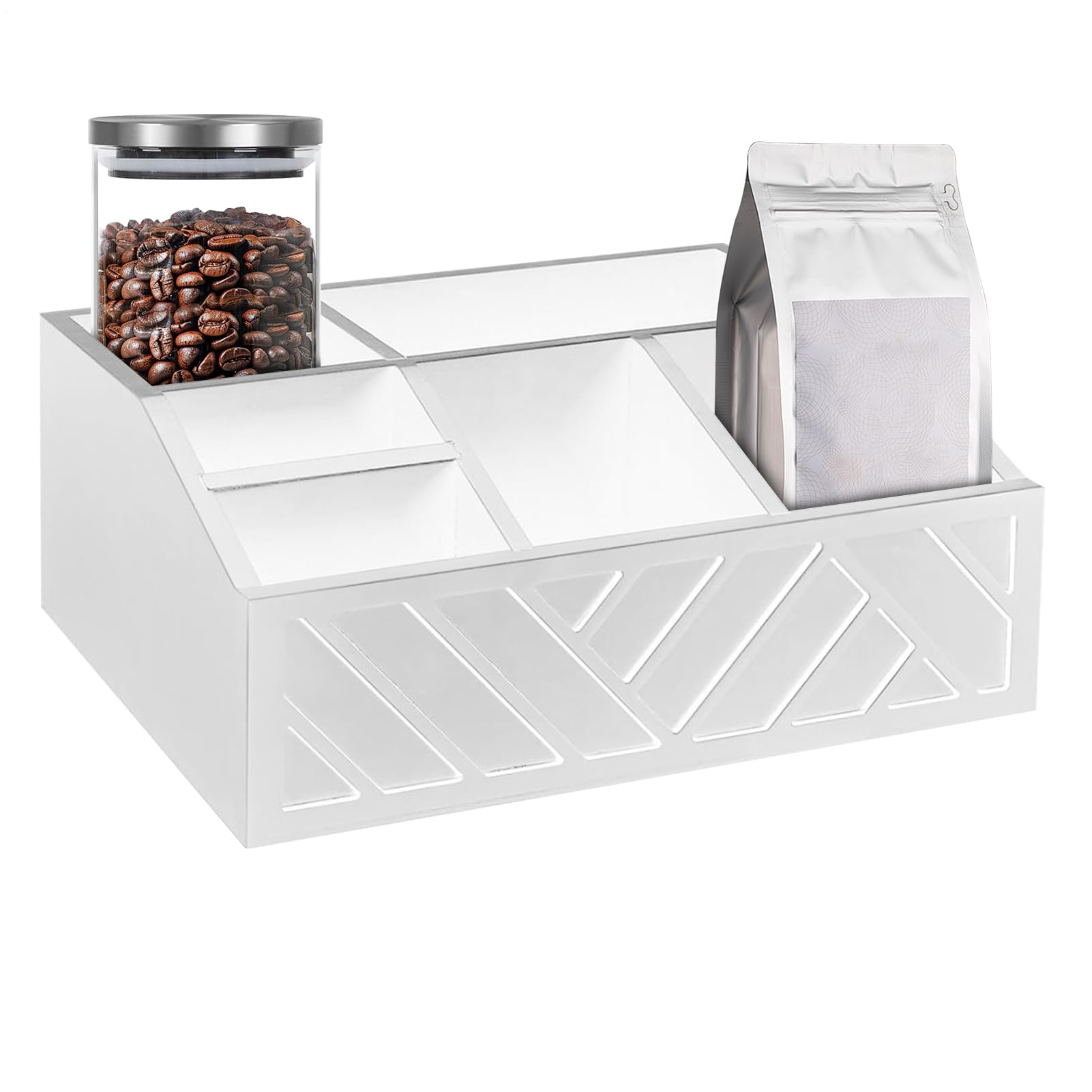 Panier de rangement accessoires de cuisine avec porte-capsules en bois pour dosettes et sirops