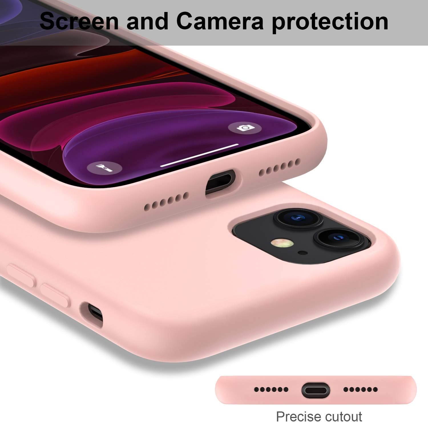 DEENAKIN iPhone 11 Case with Screen Protector,Soft Flexible Silicone Gel Rubber Bumper Cover,Slim Fit Shockproof Protective Phone Case for iPhone 11 6.1" Baby Pink