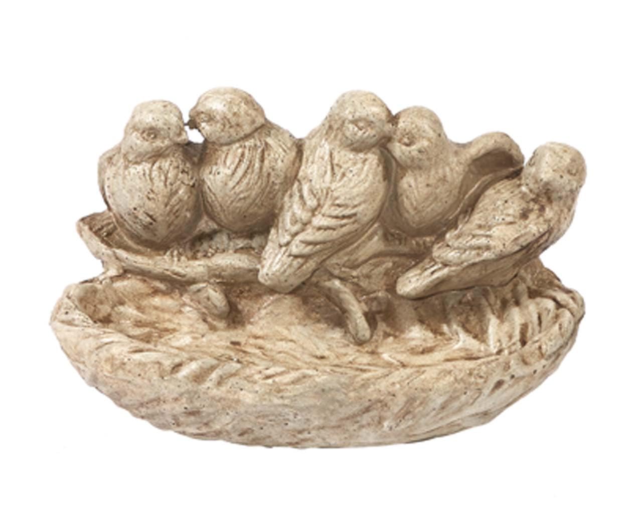 Solid Rock Stoneworks Hungry Birds Concrete Statue, 6" Tall, Buff Color