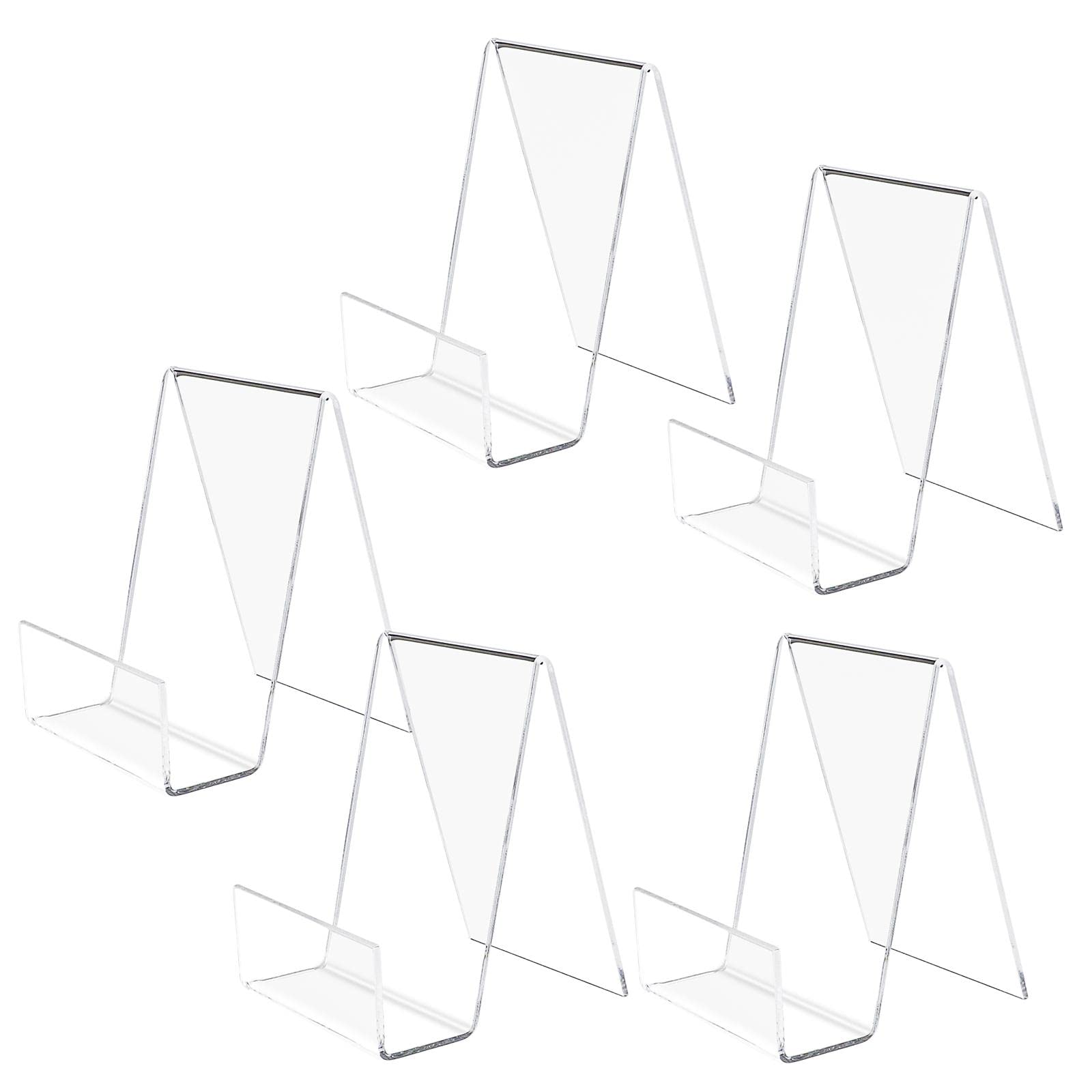Clear Acrylic Book Stand, hicoosee 5 Pieces Transparent Book Display Stand for Displaying Books, Notebooks, Picture Albums, Picture Books, Menu, Magazine