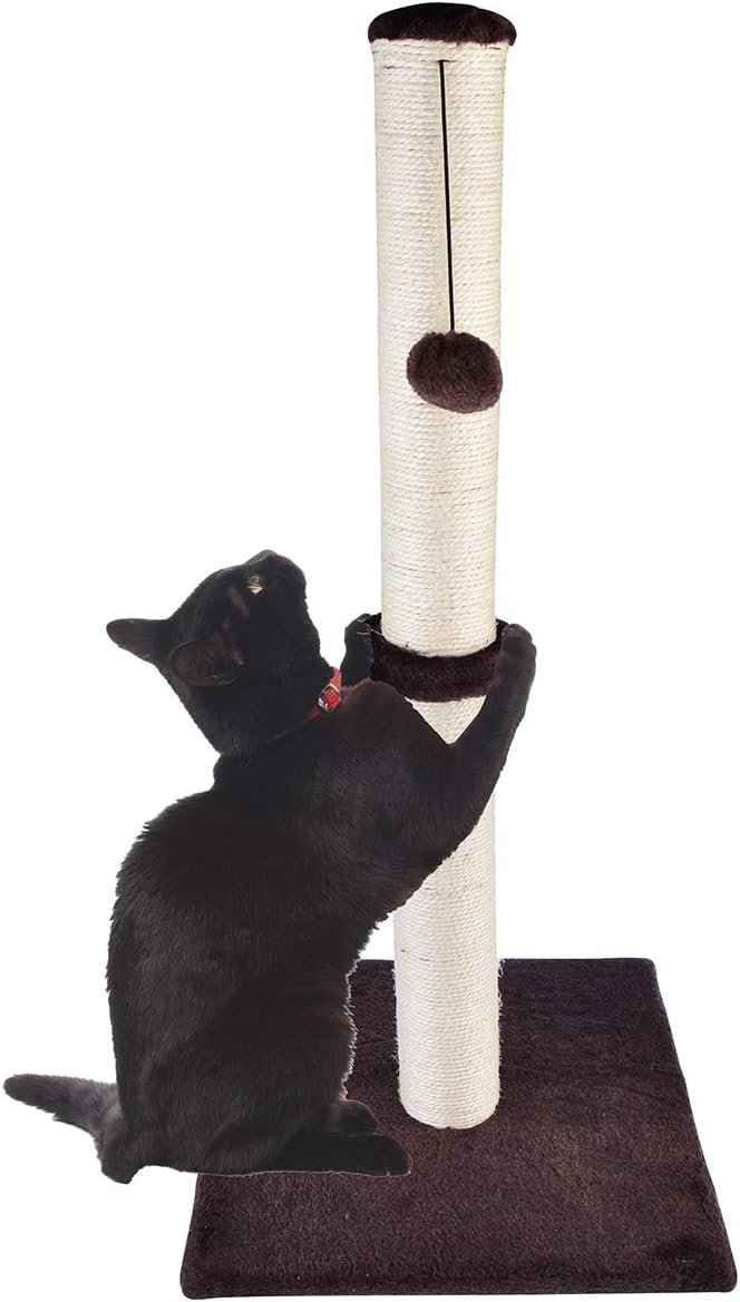 Dimaka 34" Tall Ultimate Cat Scratching Post, Extra High Posts with Natural Sisal Rope and Hanging Ball, Vertical Post Tree Scratch for Indoor Cats and Kittens (Dark Brown)