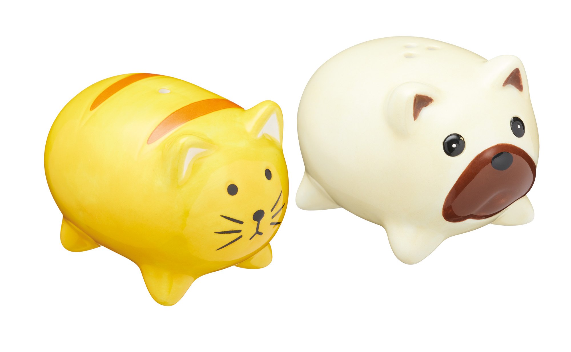 KitchenCraft Ceramic Dog and Cat-Shaped Novelty Salt and Pepper Shakers - Yellow/Beige (2-Piece Set)