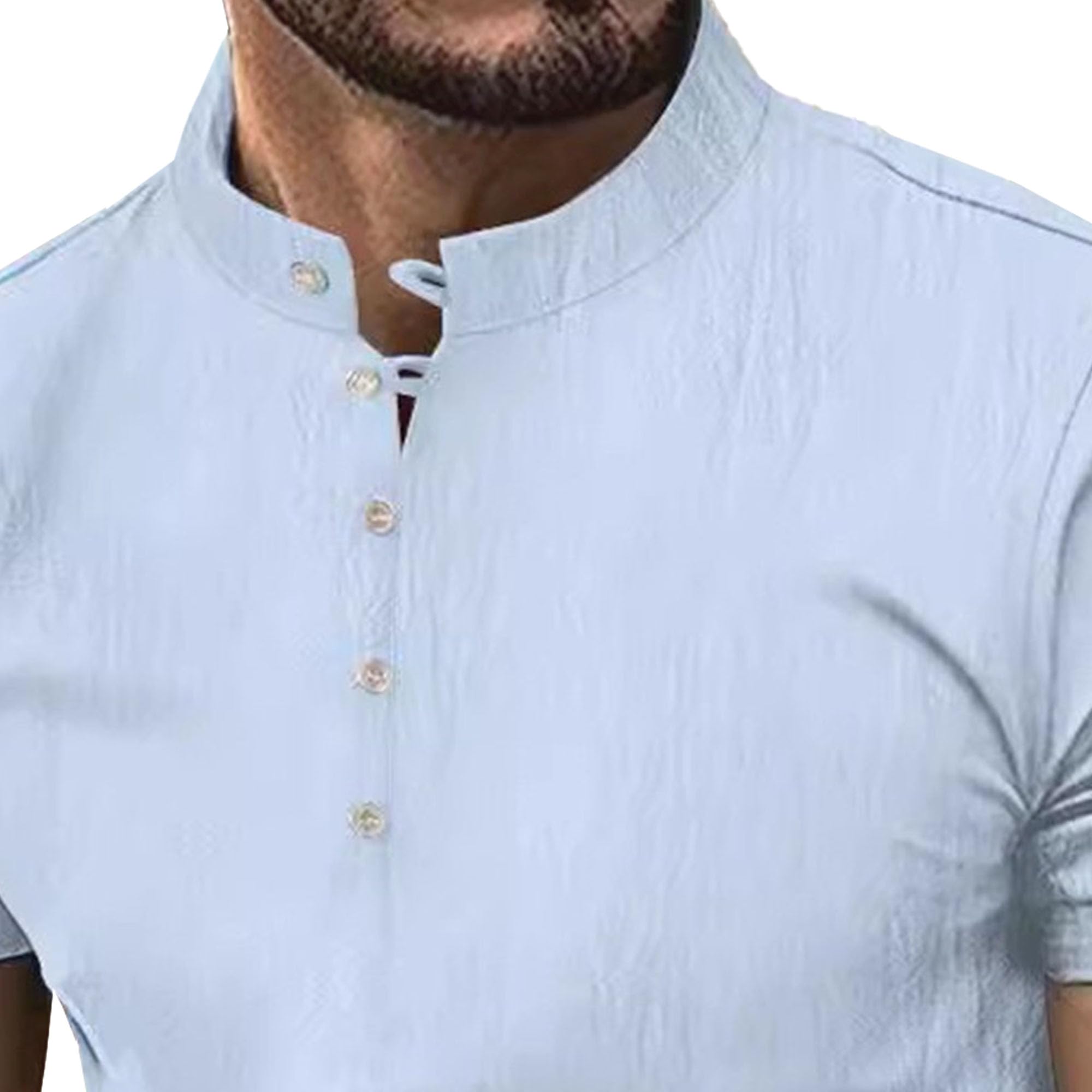 Men Retro Cotton Linen Solid T-Shirts Quarter Button Casual Henry Shirt Summer Slim Fit Comfortable Pullover Tops (Light Blue,X-Large)