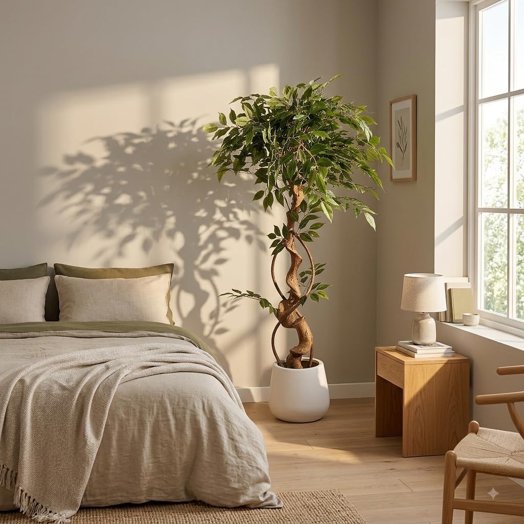 Künstlicher Ficus Bonsai, naturgetreuer Kunstbaum mit Laub, 120 cm