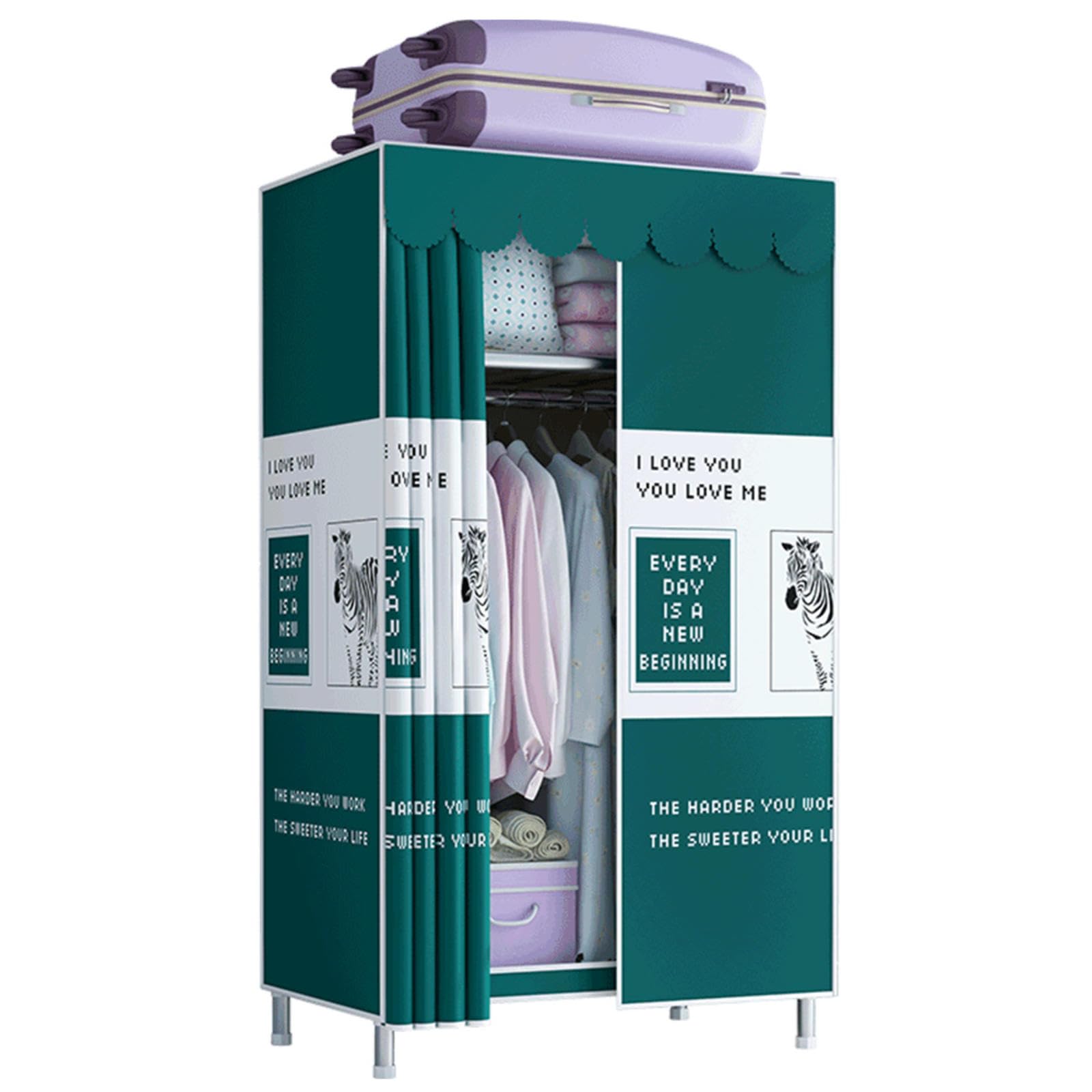 ZHANGshouf Portable Wardrobe, Single Bedroom Fabric Wardrobes Small Foldable Closets 82 * 45 * 170CM,Green