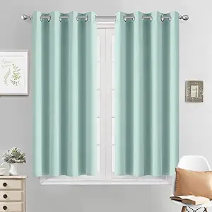 Yakamok Aqua Blackout Curtains, Thermal Insulated Light Blocking Blackout Drapes for Living Room(52Wx45L,2 Panels)
