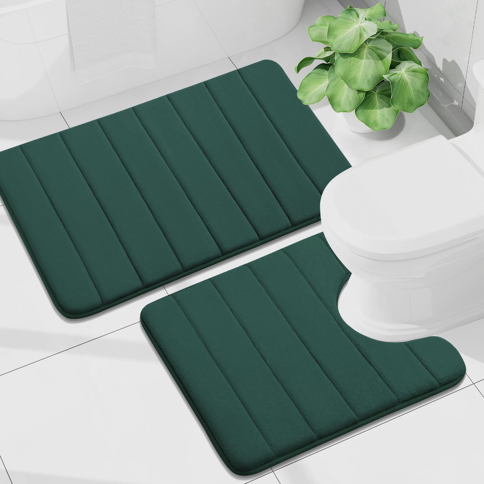 Buganda Bathroom Mat Set, 2 Piece Memory Foam Bath Mat and U-Shaped Toilet Rug, Machine Wash Dry, Soft Non Slip Absorbent Bath Rug for Bathroom,