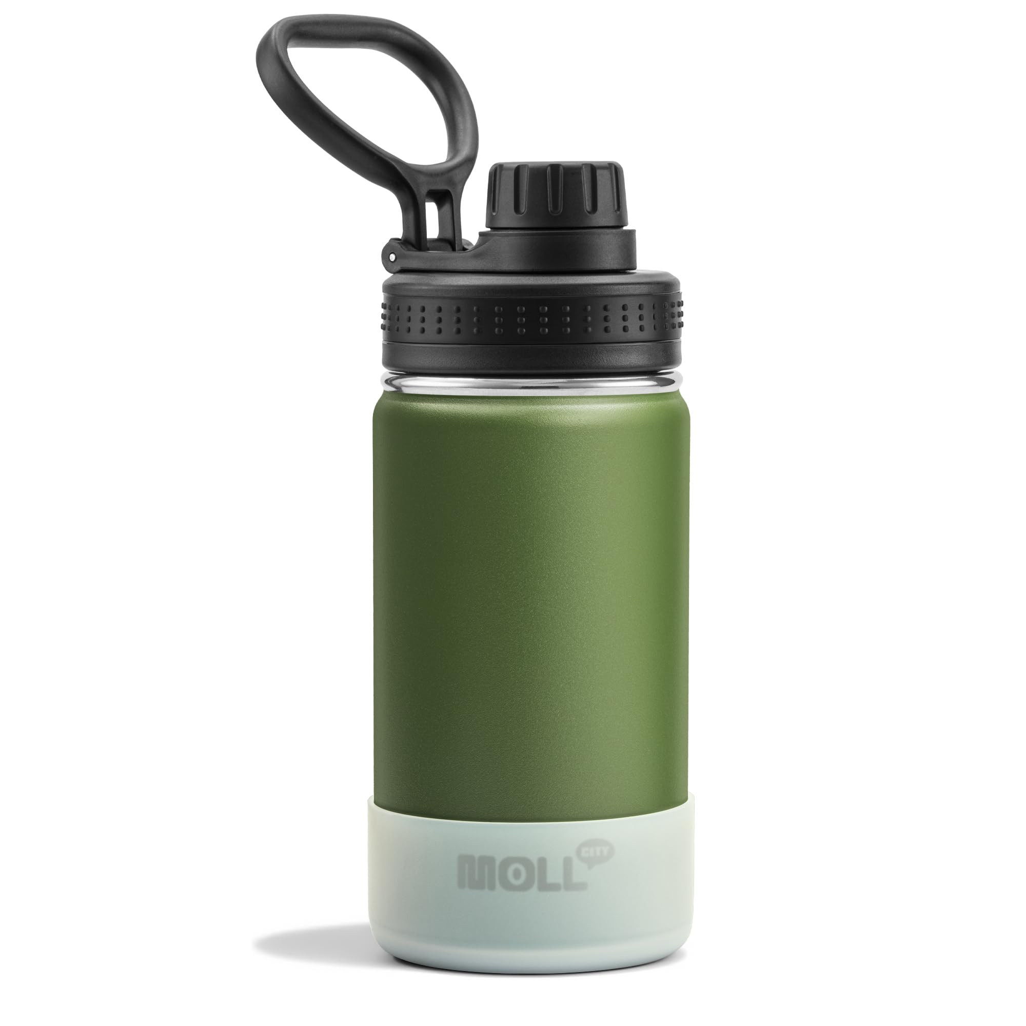 Mollcity 12 oz Water Bottle for Kids School-Reuasble Stainless Steel Vacuum Insulated Wide Mouth Water Bottle for Travle Sports (Grass Green)