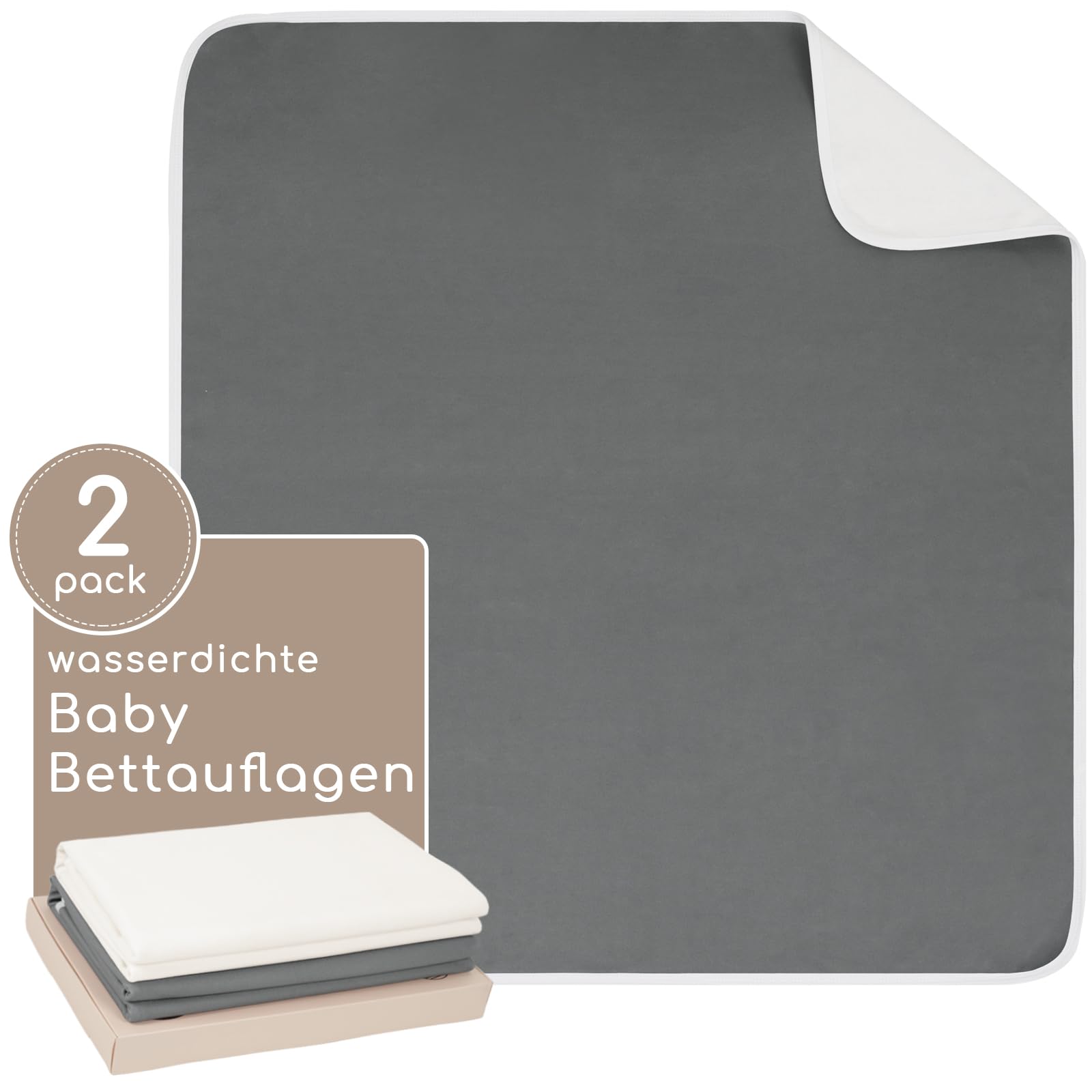 Paquete de 2 almohadillas de entrenamiento para ir al baño, sábanas impermeables para niños, lavable, protector de colchón para mojar la cama para niños pequeños, 75 x 90 cm (gris y blanco)