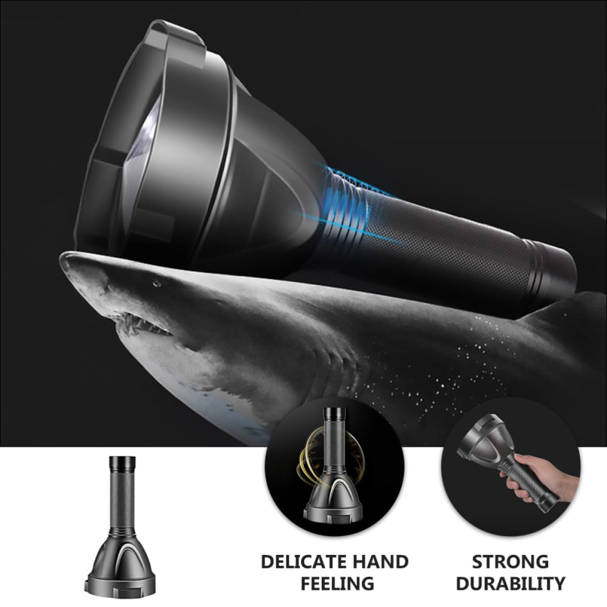 ibasenice Torcia Elettrica Portatile Multifunzione da Esterno 5000 Mah | Luce Debole e Forte, Lampeggiante, Lega di Alluminio Nera, per Immersioni e Trekking