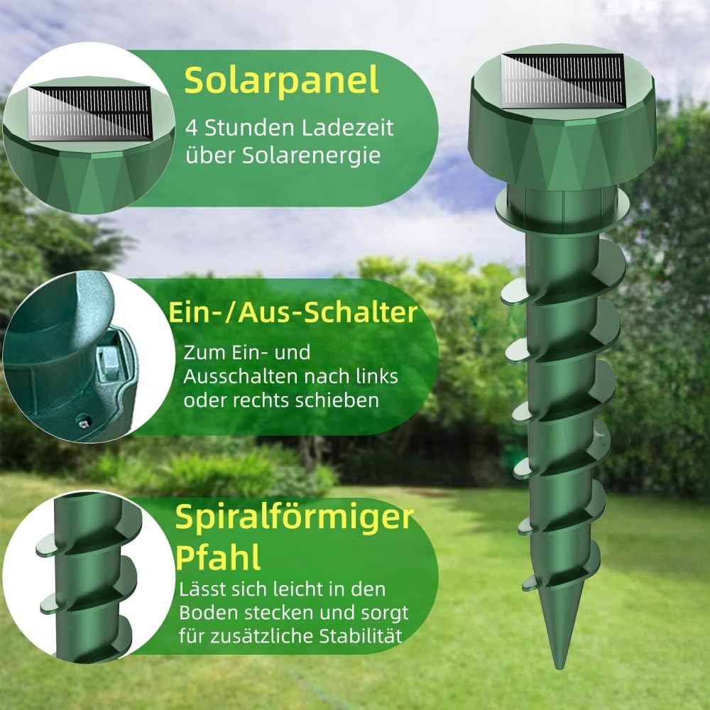 Moleaway Solar Maulwurf - & Wühlmausvertreiber, Schnelle Ergebnisse, großer Wirkradius, Automatik Abwehr,Ultraschall, für Garten, Rasen, Hof und Bauernho