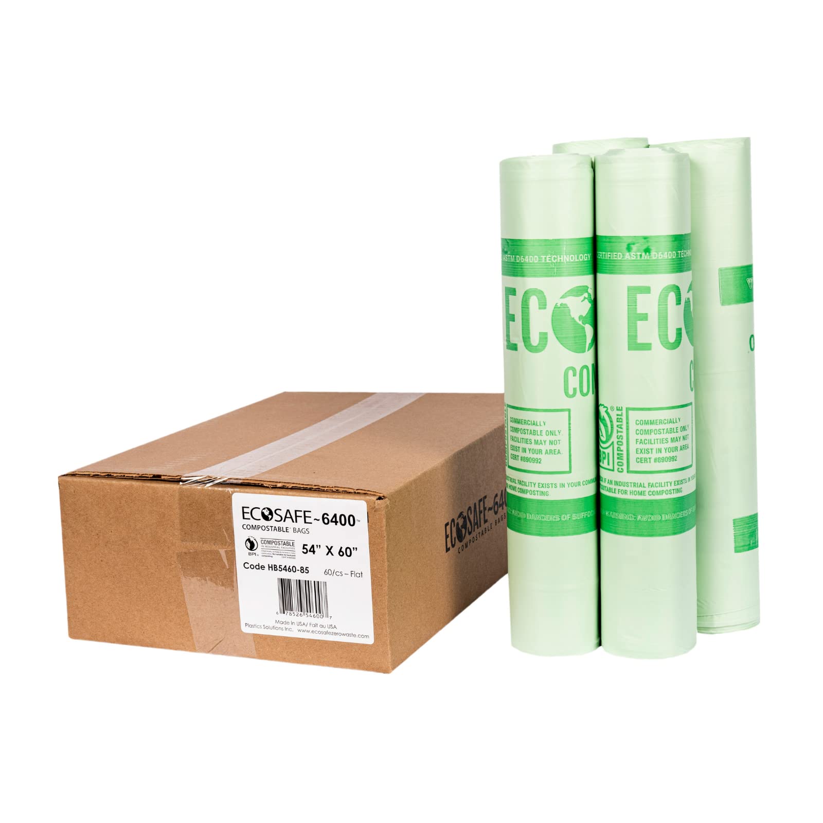 EcoSafe-6400 HB5460-85 Certified Compostable Bag - 54x60” Green Bags for 90 Gallon Bin - Extra Strong Leak, Puncture and Tear Resistant Food Scraps Bin Liners, Pack of 60