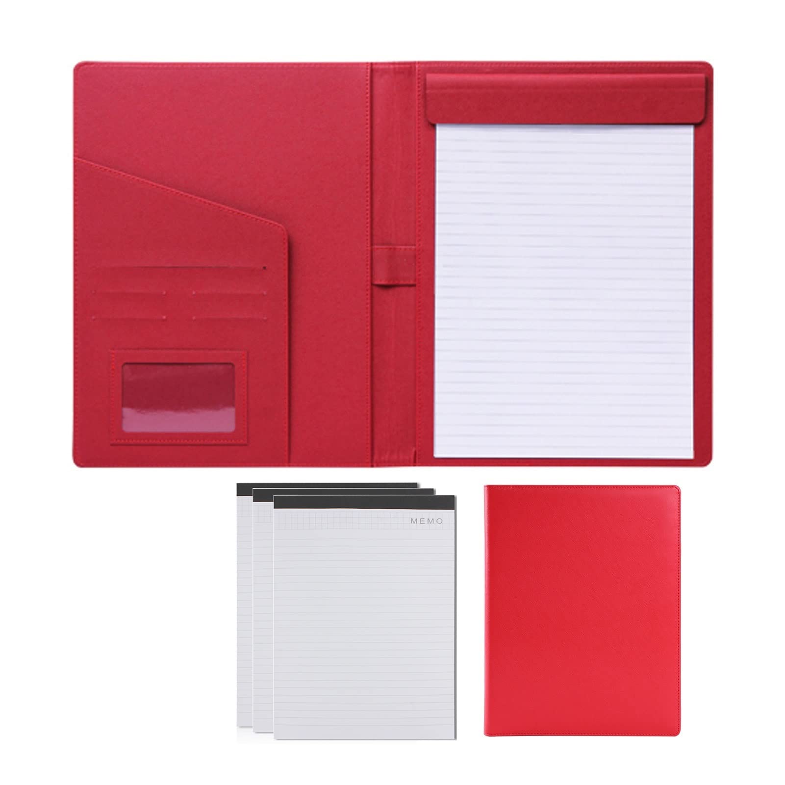 teczka A4 teczka konferencyjna teczka konferencyjna teczka biznesowa teczka z CV teczka na wizytówki teczka ze skóry PU dla kobiet mężczyzn(Red,3 notepads)