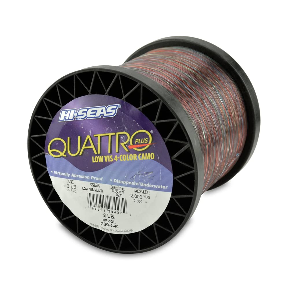 Hi-Seas Quattro Monofilament Line, 40 lb / 18.1 kg Test, .024 in / 0.60 mm Dia, 4-Color Camo, 2800 yd / 2560 m