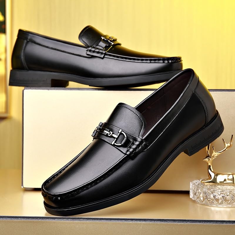 Men's Genuine Leather Platform Slip-On Oxfords Casual Non-Slip Low Block Heel Work Shoes Casual Walking Shoes3