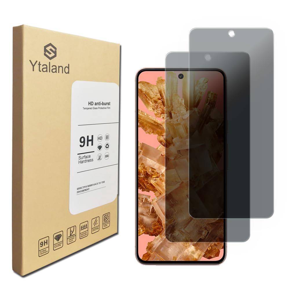 Ytaland 2 Pack for Google Pixel 8 Pro Privacy Screen Protector, Anti Spy Anti Peep Bubble-Free 9H Hardness Tempered Glass Film Cover