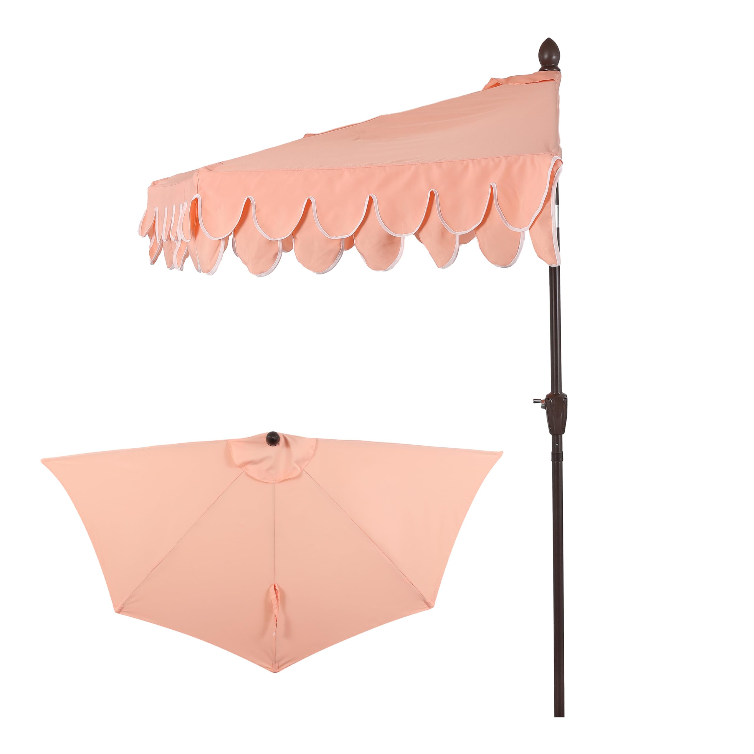JONATHAN Y Terrace 9 ft. Scalloped Half Patio Umbrella, Coral Pink/Brown