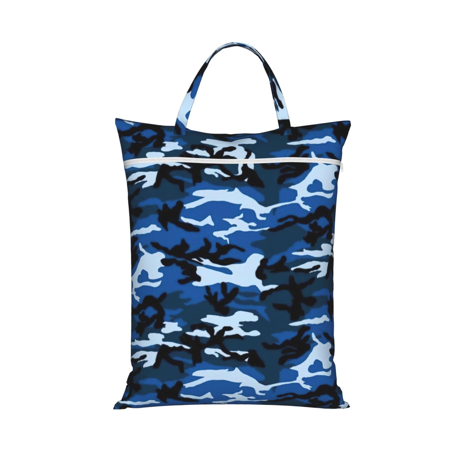 Pphgut 1 Pc Blue Camo Print Travel Laundry Bag Portable Dirt Clothes Bags Daily Hiking Camping Vacation