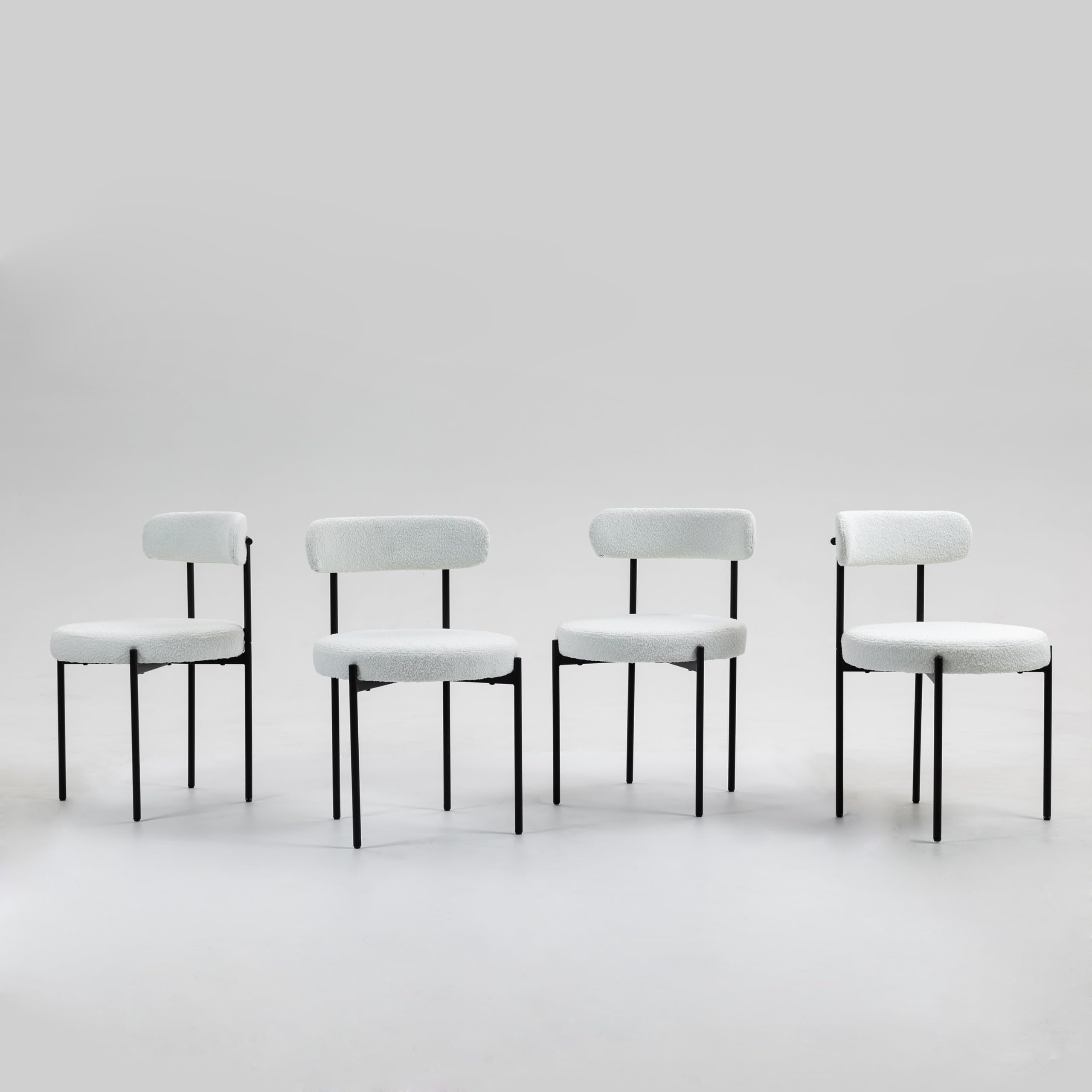 Juego de 4 sillas de comedor redondas modernas, tapizadas con patas de metal resistentes, fácil montaje y tela Boucle para cocina, sala de estar, bistró o espacios pequeños