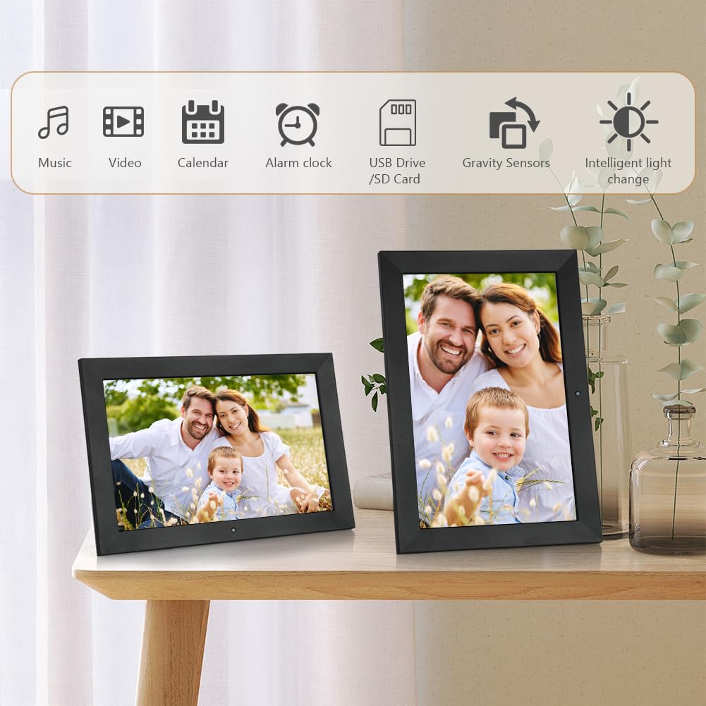 Vicloon Cadre Photo Numérique 10,1 Pouces avec Télécommande, 32 Go Stockage, Cadre Photo Électronique, Écran HD 1280x800 IPS, Support Lecteur Photo/Vidéo/Calendrier/Alarme, Rotation Automatique