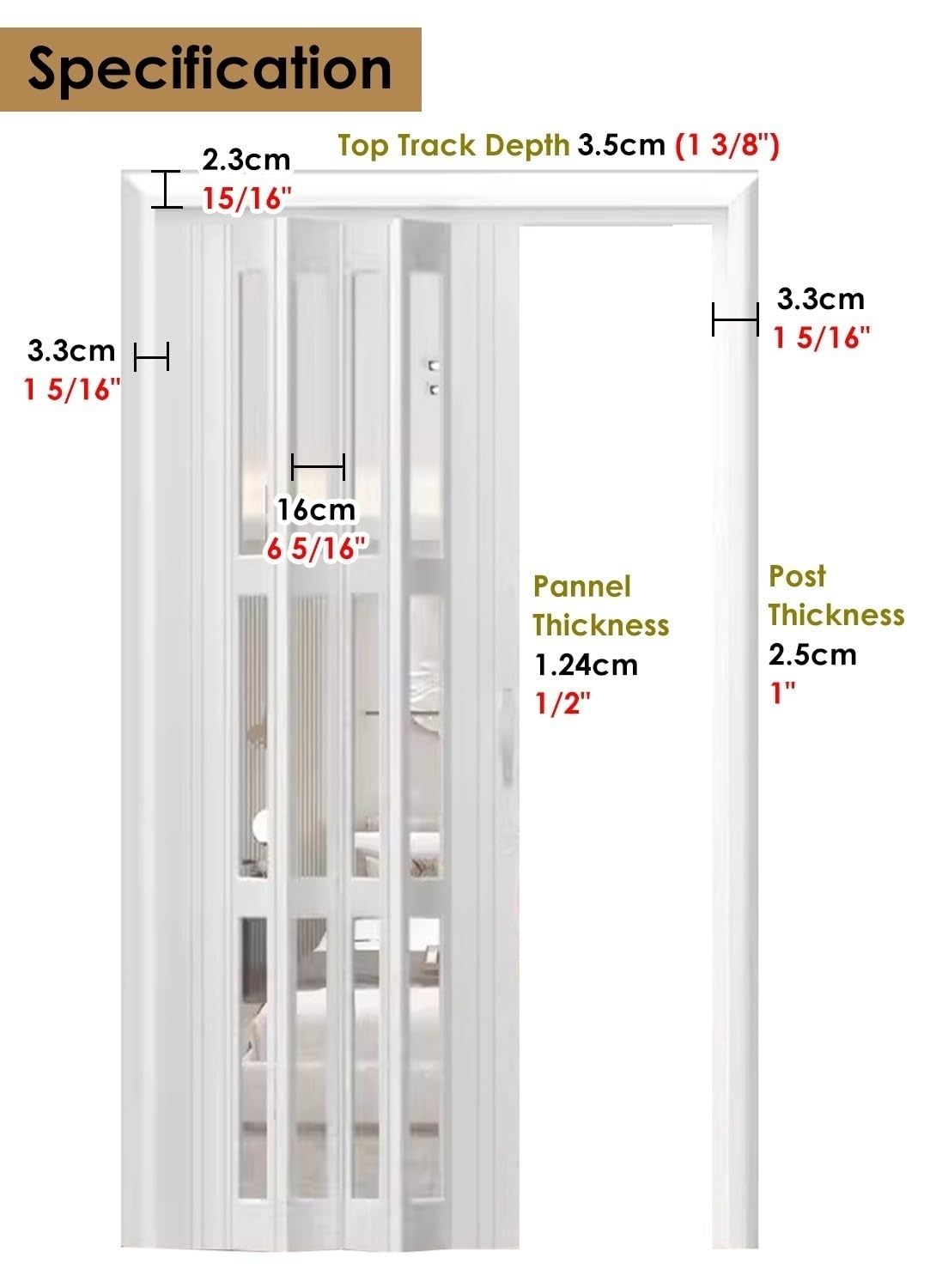 Puerta de acordeón plegable de madera para baño y armario, panel de pantalla retráctil con asa (76 x 101 cm), ideal para ahorrar espacio y soluciones elegantes para el hogar