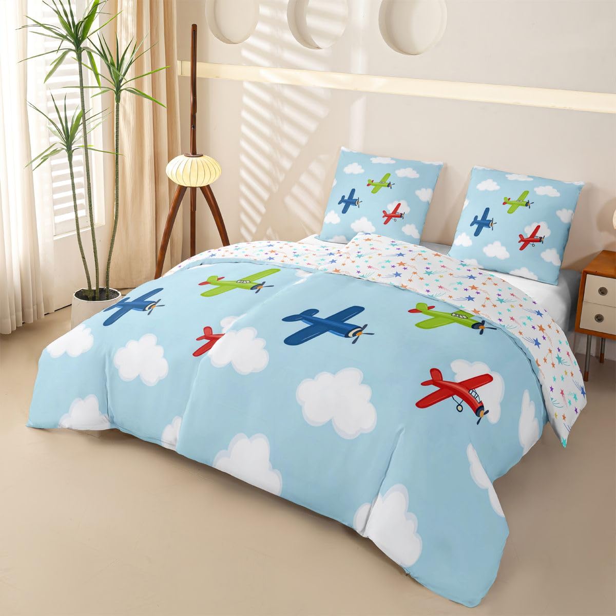 Homewish Süß Cartoon Flieger Microfaser 135x200 Bettwäsche 4teilig